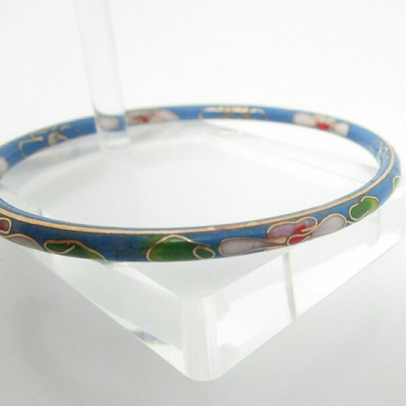 Vintage blue cloisonné bangle bracelet - Picture 2 of 3